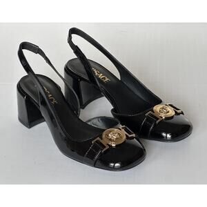 Versace Medusa Head Sling Back Patent Leather Black Shoes 9 US (39) 1014619 NIB